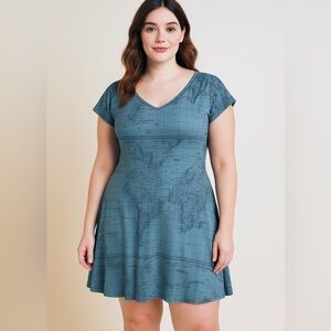 Effie’s Heart Antique Map Print Blue Dress L Cotton Travel Indie